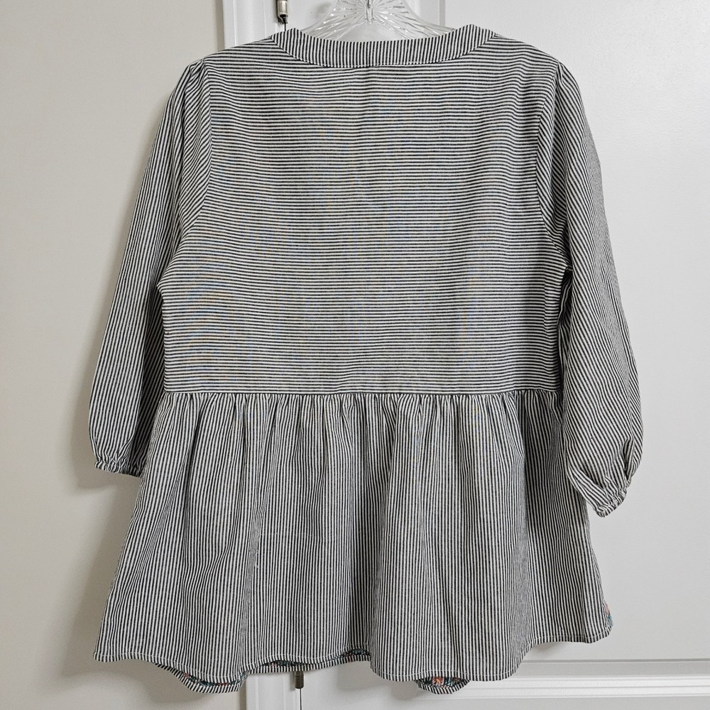 Savanna Jane Peplum Top Womens Small Black White Striped Floral Embroidered Boho - Picture 9 of 9